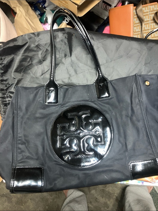Tory Burch Handbags - Tory Burch Black Nylon Tote with Patent Logo Trim